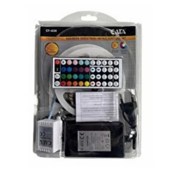 Cata RGB Şerit LED Seti – 5 m RGB LED + 15 Renk Kumanda + Trafo