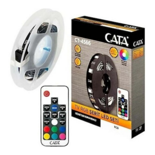 Cata CT-4566 RGB TV Arka Aydınlatma LED Şerit Set – 3 m, USB Bağlantılı, Uzaktan Kumandalı