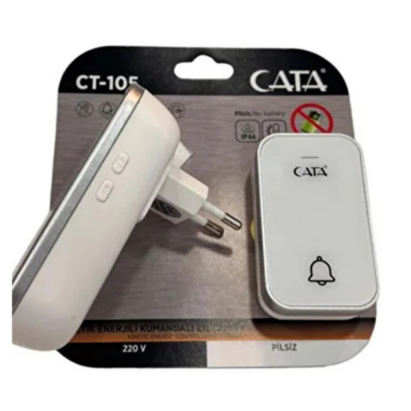 Cata CT-105 Pilsiz 220V Enerjili Kumandalı Kapı Zili – Beyaz
